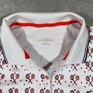 Tory Sport‎ Polo Womens Small White Orange Tennis Golf Sleeveless All Over Print